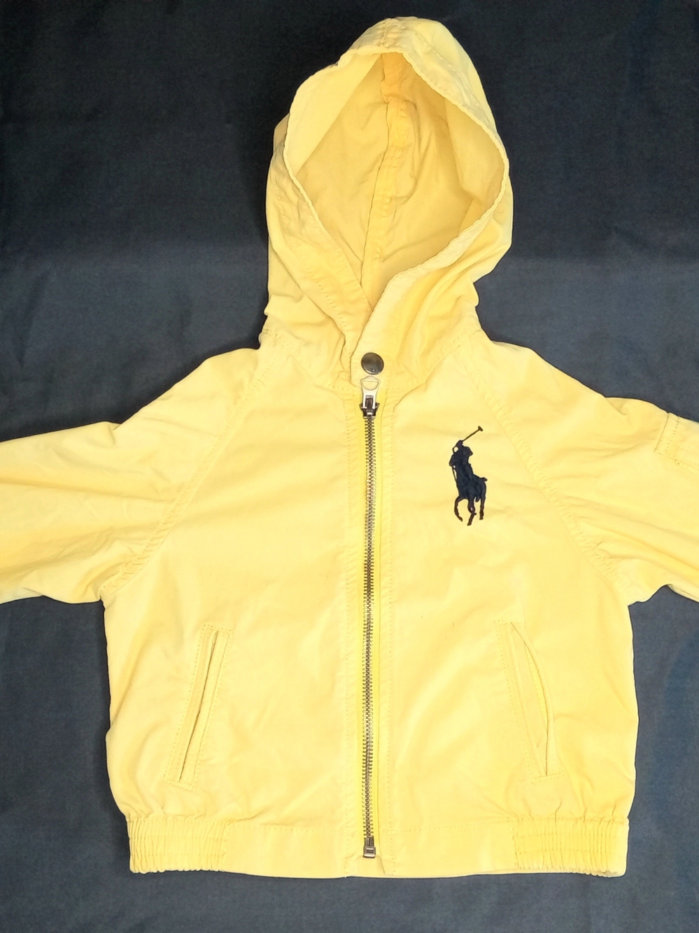 Ralph Lauren Yellow Lightweight Jacket w/ Hood Navy Pony 18m Baby Toddler Kids